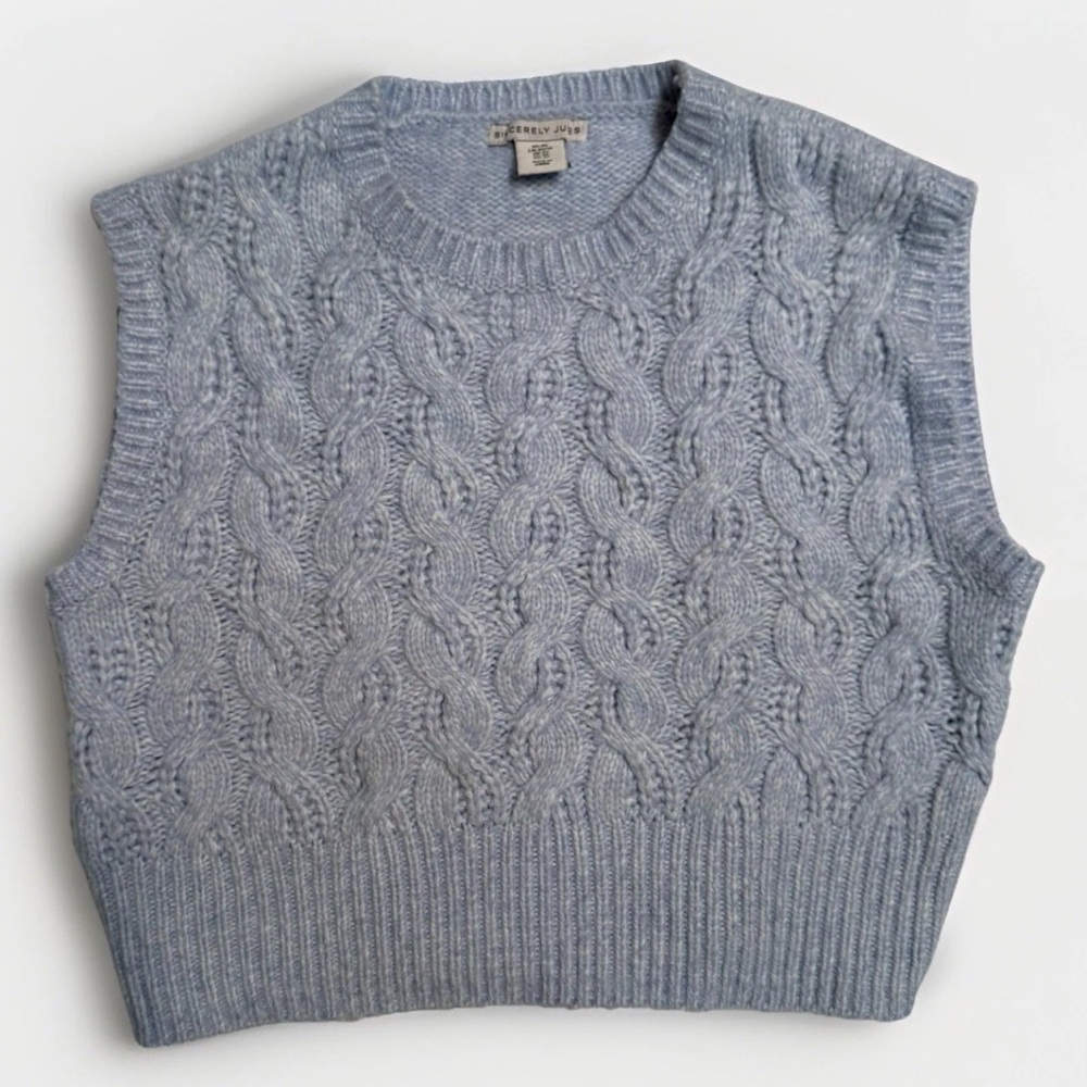 Sincerely Jules Baby Blue cropped Cable Knit crew neck sweater vest
